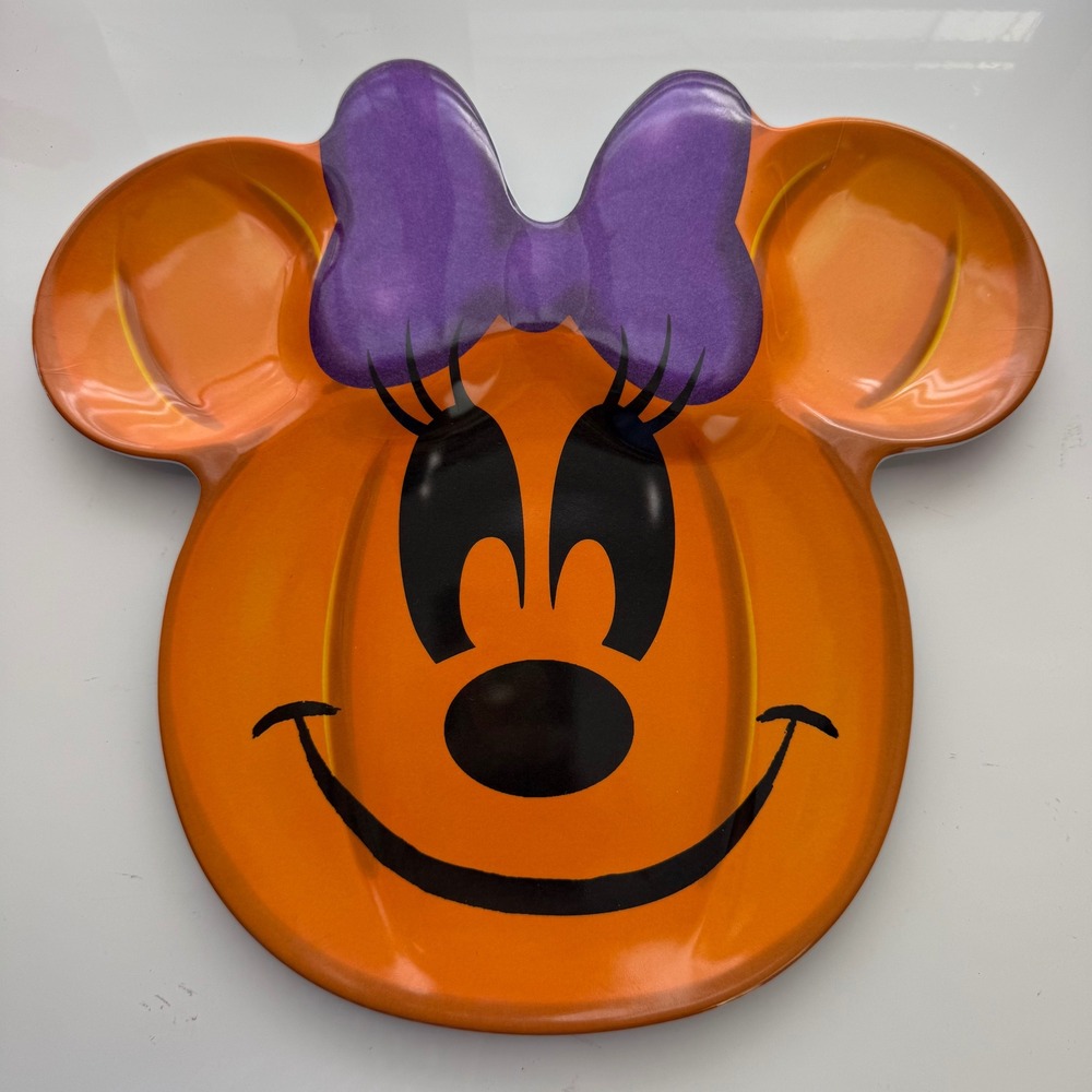Disney Minnie Mouse Halloween Pumpkin Melamine Serving Dinner Plate Orange Bow